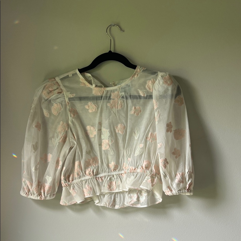 Chic Floral Sheer Blouse in Cream and Pink